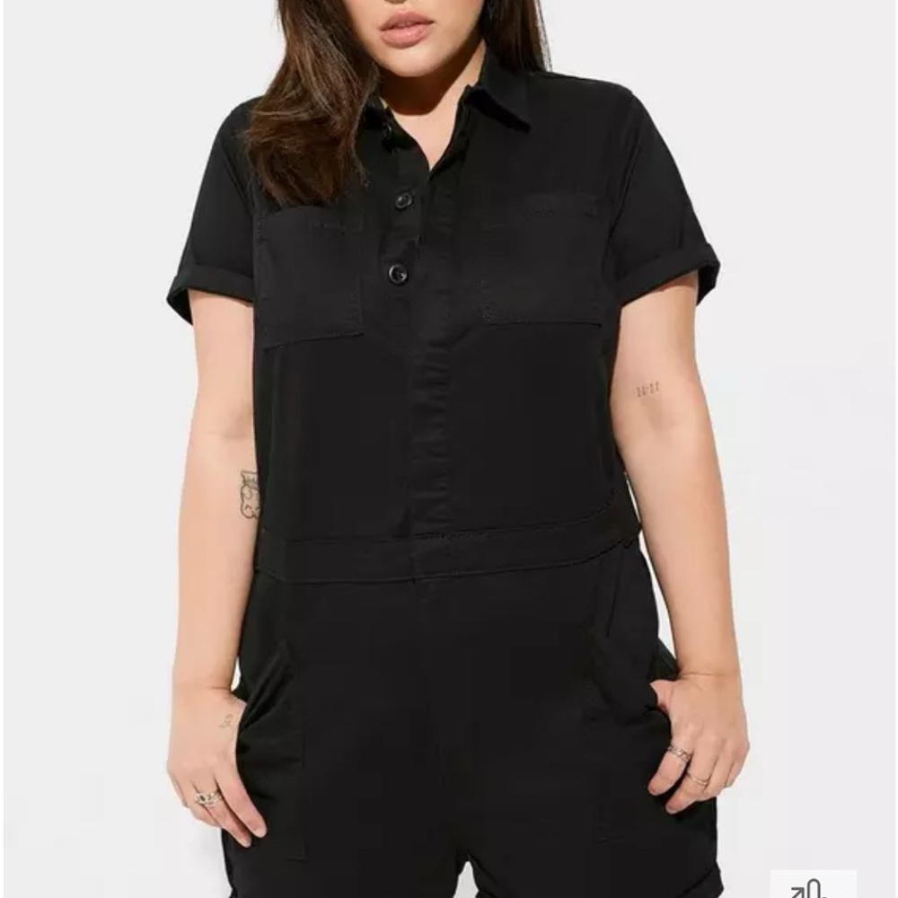 Torrid Black Collared Jumpsuit with Short Sleeves
